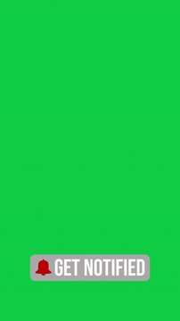 Vertical video animation of an animated bell button with the message get notified on a green background - suitable for video blog - seamless loop. 