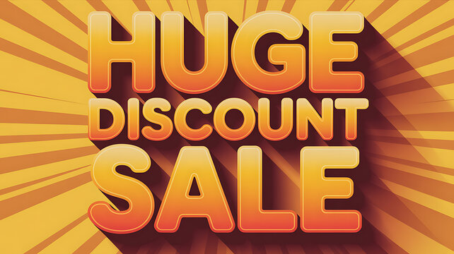 Bold 3 D text H U G E D I S C O U N T S A L E with orange and yellow gradient and long shadow effect isolated on a transparent background