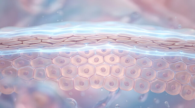A protective moisture barrier reinforces the epidermis for enhanced skin resilience and smoothness. 3D rendering.