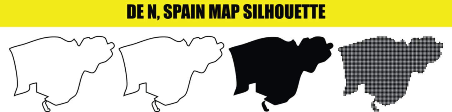 Leon spain map silhouette graphic set including minimalist outline solid fill and modern dotted vector textures.