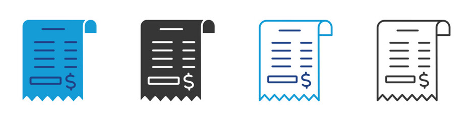 Fototapeta premium Receipt icon set multiple style collection 