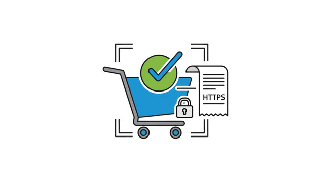 Secure Online Shopping Cart with Lock and Document.