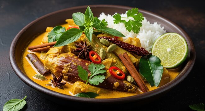 Authentic Thai Yellow Curry with Jasmine Rice and Aromatic Spices