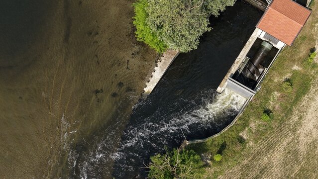 Mini Hydropower Station on River in Lombardy Italy