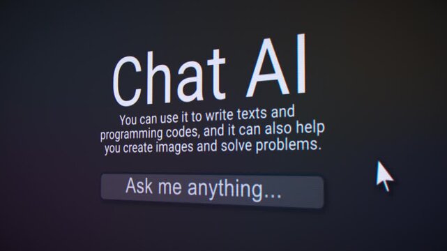 Video animation of a fictional AI user interface on a website in a web browser - chatting with a bot. Ideal for representing digital creativity, software interfaces, UI, UX layouts.