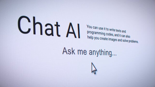 Video animation of a fictional AI user interface on a website in a web browser - chatting with a bot. Ideal for representing digital creativity, software interfaces, UI, UX layouts.