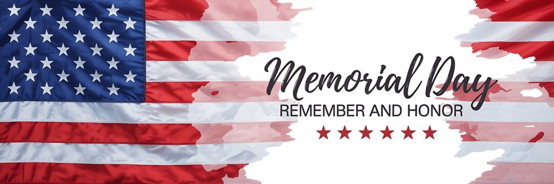 Memorial day american flag design with remember and honor text on white background