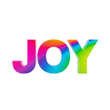 Modern 3d joy text with vibrant rainbow gradient effect isolated on transparent background.