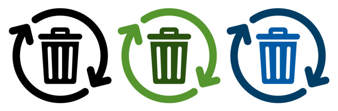 リサイクルゴミアイコン 循環矢印付きゴミ箱の環境デザイン素材　Recycle Trash Icon Circular Arrows Garbage Bin Environmental Design
