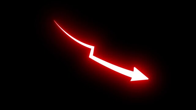 3D bar graph with an down direction trending arrow indicating financial growth and success business finance. Motion graphics of rising arrow concept