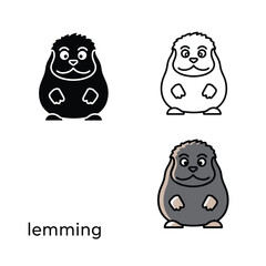 Fototapeta premium Lemming icon set cute simple outline and silhouette vector illustration.