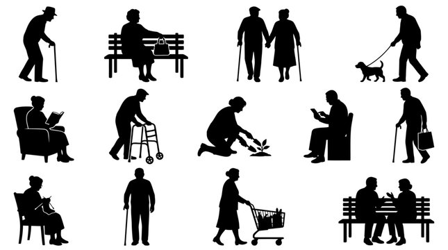 Elderly People Silhouettes: Diverse Activities of Seniors in Daily Life