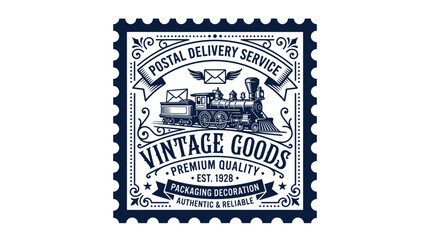 Obraz premium Vintage Postal Delivery Stamp with Steam Train and Mail