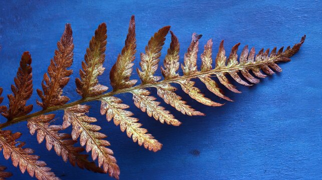Bracken fern shows itself on blue background near Netul River Trail, Lewis and Clark Park in Astoria, Oregon.