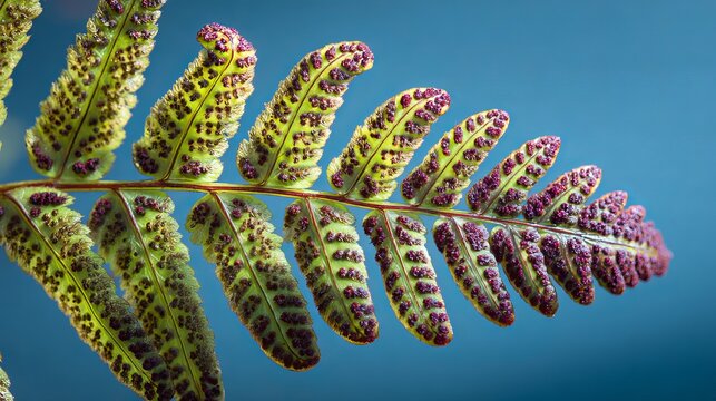 Bracken fern shows itself on blue background near Netul River Trail, Lewis and Clark Park in Astoria, Oregon.