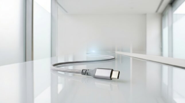 Serene conceptual unplugged cable resting on clean reflective surface