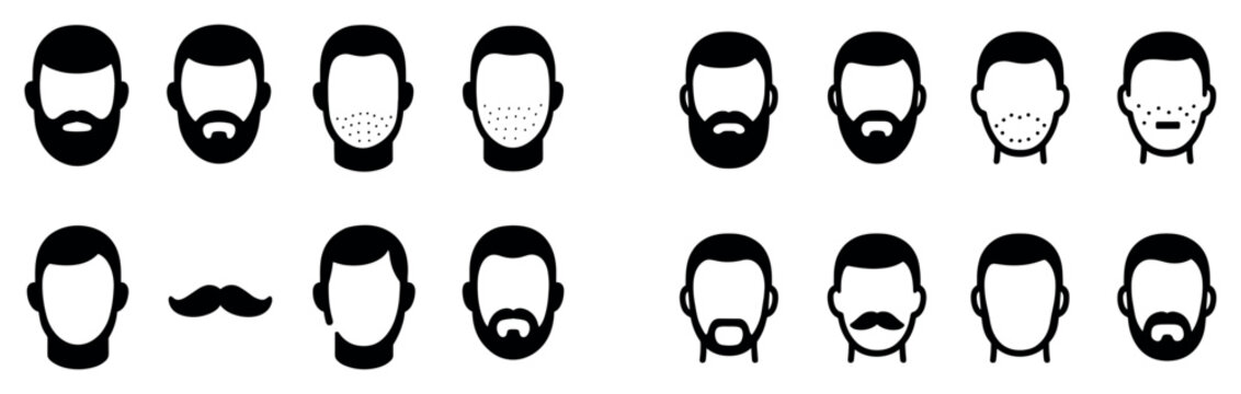 Portrait icons with head beard mustache minimal