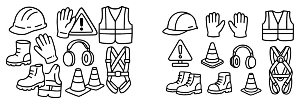 Safety icons with helmet glove and vest outline
