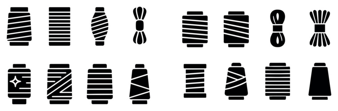 Sewing icons with spool and bobbin silhouette