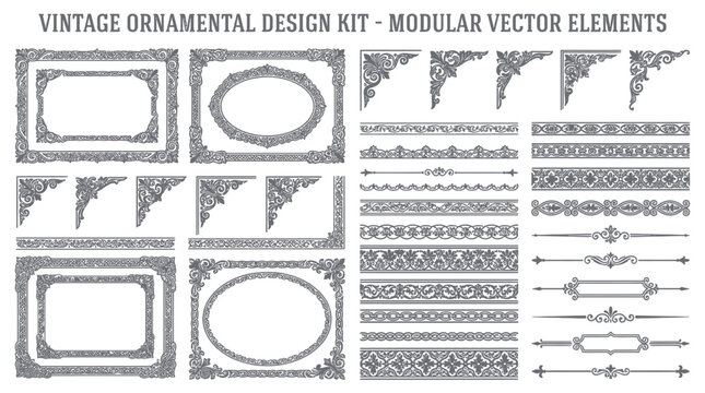 Vintage Ornamental Design Kit: Modular Vector Elements for Frames, Borders, and Corners