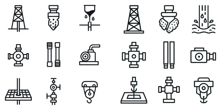 Oil industry icons with rig drill equipment outline