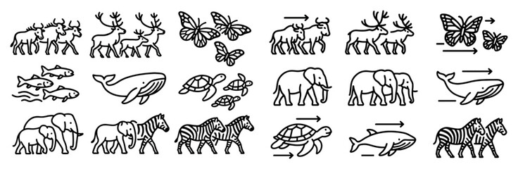 Obraz premium Wildlife icons with deer butterfly whale outline