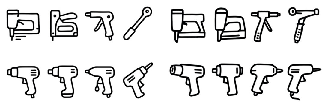 Tool icons with drill screwdriver hammer outline