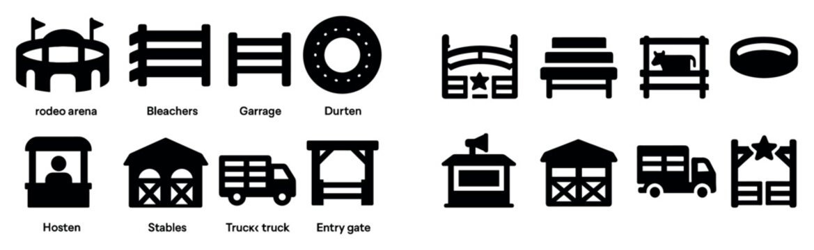 Rodeo icons with arena truck gate minimal