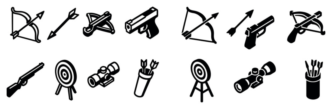 Hunting icons with bow arrow bold