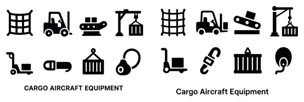 Logistics icons with forklift crane container bold flat