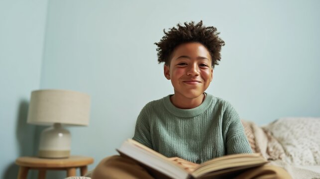 Teenager Reading a Book with a Smile