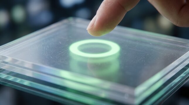Macro Detail of Translucent Interface Layers and Fingertip Hovering