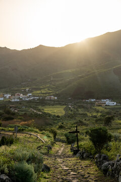 view over the Teno mountain range at golden hour