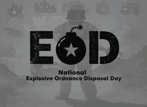 National Explosive Ordnance Disposal Day Emblem With Bomb Icon Grunge Military Safety Awareness Design