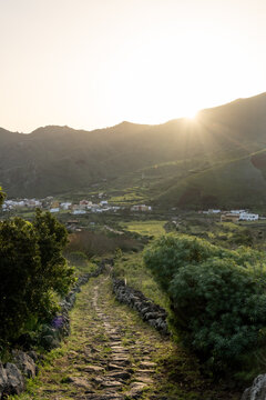 view over the Teno mountain range at golden hour