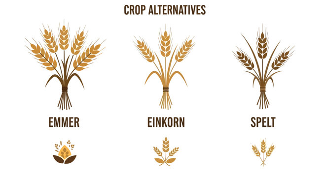 Emmer einkorn spelt grain crop alternatives illustration isolated on white background