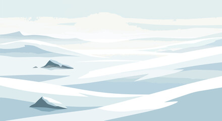Fototapeta premium Abstract Snowy Landscape with Ice Formations and Mountains in Blue and White Tones