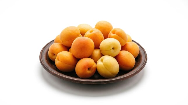 Fresh apricots on dark ceramic plate, ripe stone fruit close-up, healthy summer produce for cooking and snacking isolated PNG with Transparent Background