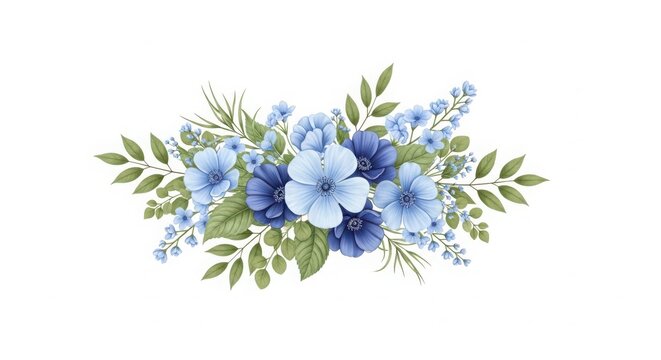 beautiful blue flowers and green leaves arrangement