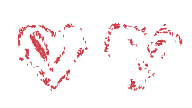 Gritty red distressed heart pair vector illustration for urban style and alternative cards.