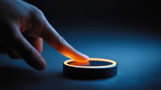 Finger presses illuminated button concept technology interactive interface