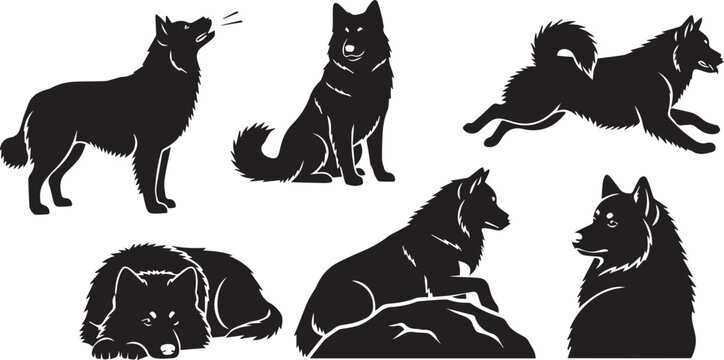 Husky and Wolf Silhouette Vector Set - Wild Dog Poses