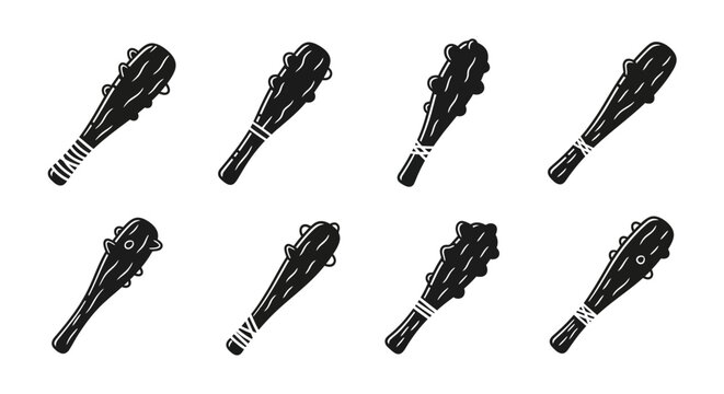 Collection of Ancient Wooden Clubs, Primitive Weapons, Stone Age Tools