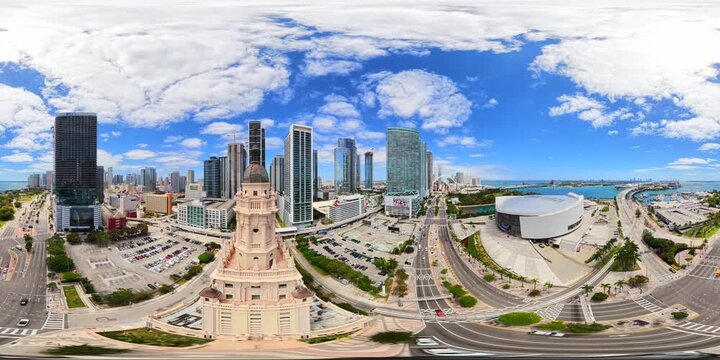 Aerial 360 drone video Miami Freedom Tower 8k