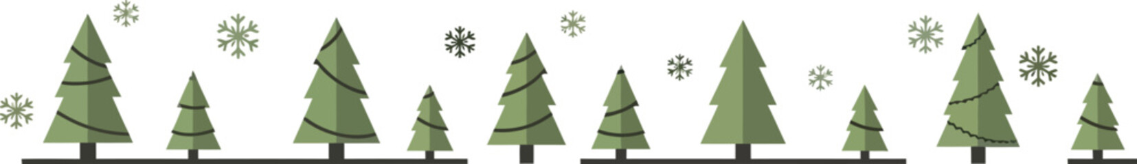 Fototapeta premium Christmas Fir Tree Border with Falling Snowflakes Flat Vector Design Background