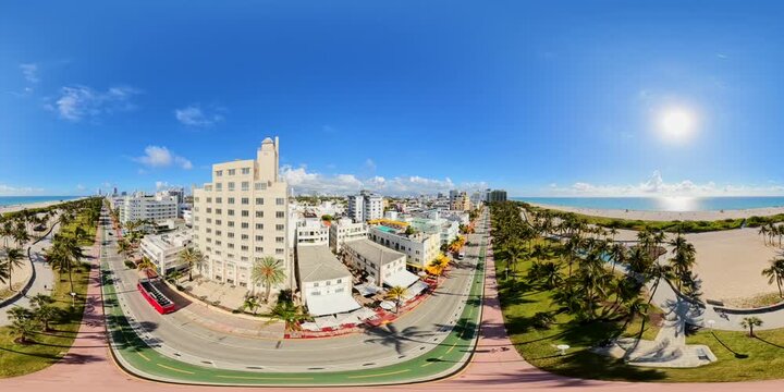 Ocean Drive Miami Beach 8k 360 aerial drone video