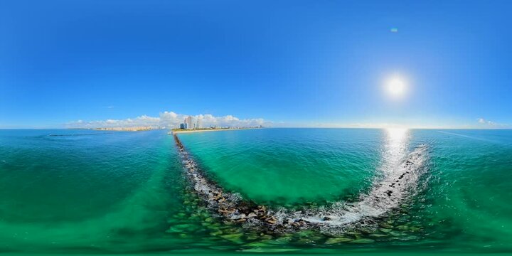 Miami Beach jetty aerial 360 equirectangular video