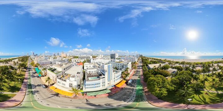 Aerial stock video 360 Miami Beach Ocean Drive 2026