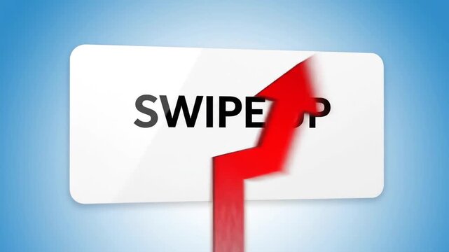 Swipe up button with red arrow and white rectangle on blue background