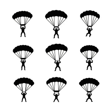 Multiple Parachutists Descending in Formation, Skydiving Adventure
